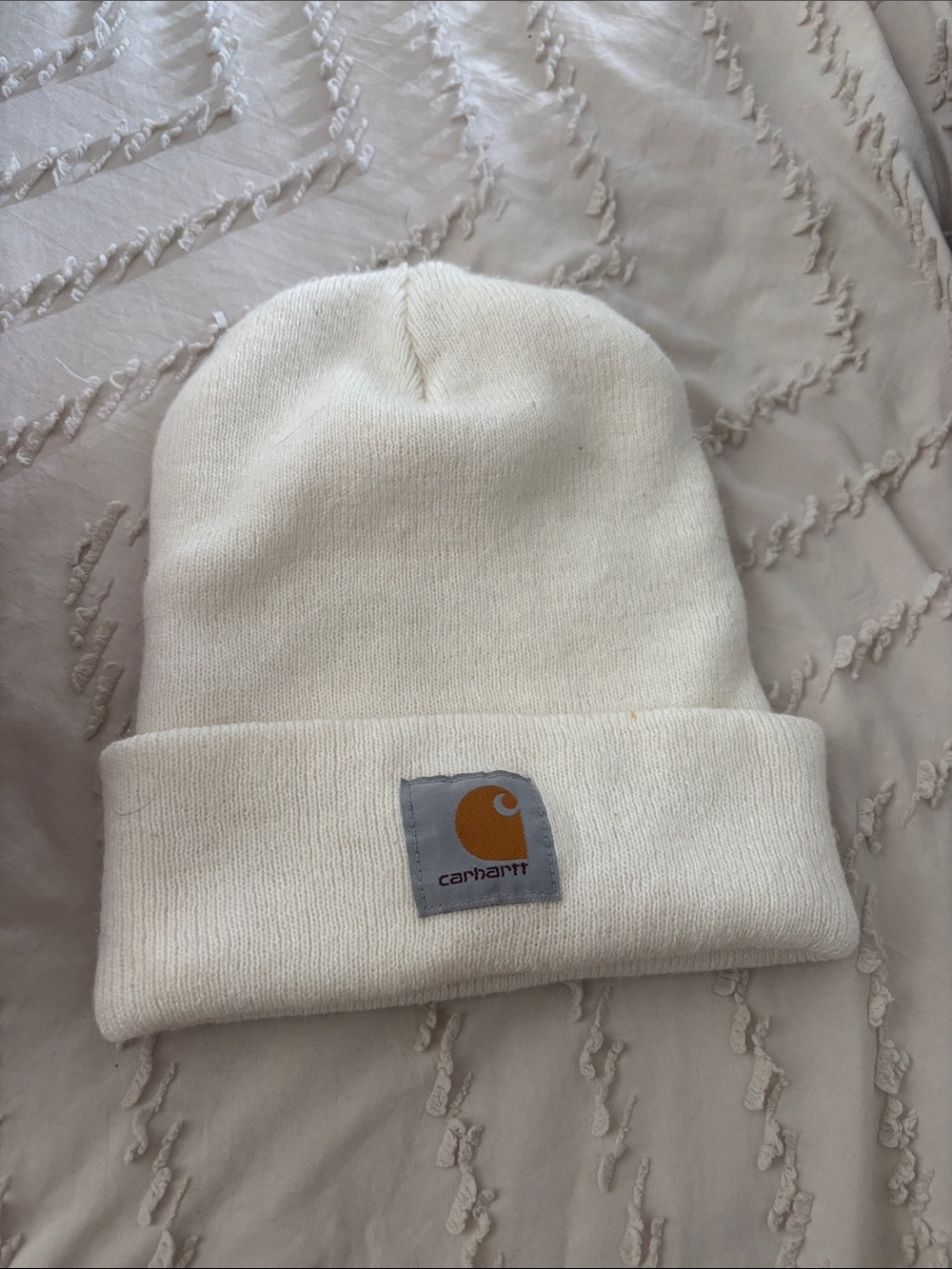 Carhartt Off-White Folded Cuff Beanie with Logo Patch